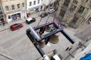 The bells are fully refurbished and were lifted into position with their new steel supporting frame work