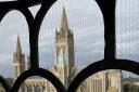 The view from the clock tower towards Truro Cathedral