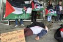 Members of Palestine Solidarity Cornwall protest outside County Hall (Lys Kernow) in Truro (Pic: Lee Trewhela / LDRS)