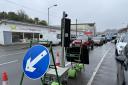 Queuing traffic as SWW works to lay a major sewage pipe in Penryn