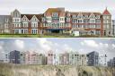 The historic Hotel Bristol at Narrowcliff in Newquay and an artist's impression of the latest controversial plan to replace it