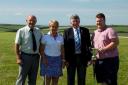 From left at Mullion Golf Club is President Ben Willey, Margaret Thomas, club captain Wilf Hutchinson and Tom Neal