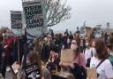 Protestors march from Gyllyngvase Beach in Falmouth to Events Square. Screenshot: Sam Blackledge/ITV Westcountry