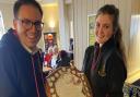 Porthleven Town Band musical director Tom Bassett and Principal Ysella Lees with their winning shield