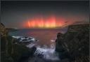 The aurora borealis above Hell's Mouth in Cornwall