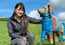 Jade Jackson, Project Coordinator for the organisation with the 'poo Dog' sculpture in Boscawen Fields, Falmouth