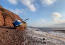 The Debbie V pictured aground at Budleigh Salterton