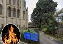 Historic doors on one of Truro Cathedral's associated buildings were destroyed by fire last year