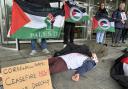 Members of Palestine Solidarity Cornwall protest outside County Hall (Lys Kernow) in Truro (Pic: Lee Trewhela / LDRS)