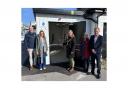Falmouth mayor Cllr Kirstie Edwards cuts the ribbon to the toilets watched by Cornwall Cllr Jayne Kirkham, Cllr Jude Robinson, Richard Gates, town manager, and Andy Medlin, facilities manager