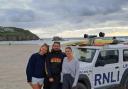 From left to right RNLI lifeguards, Rosalie Longman, George Hudson and Terri Warner