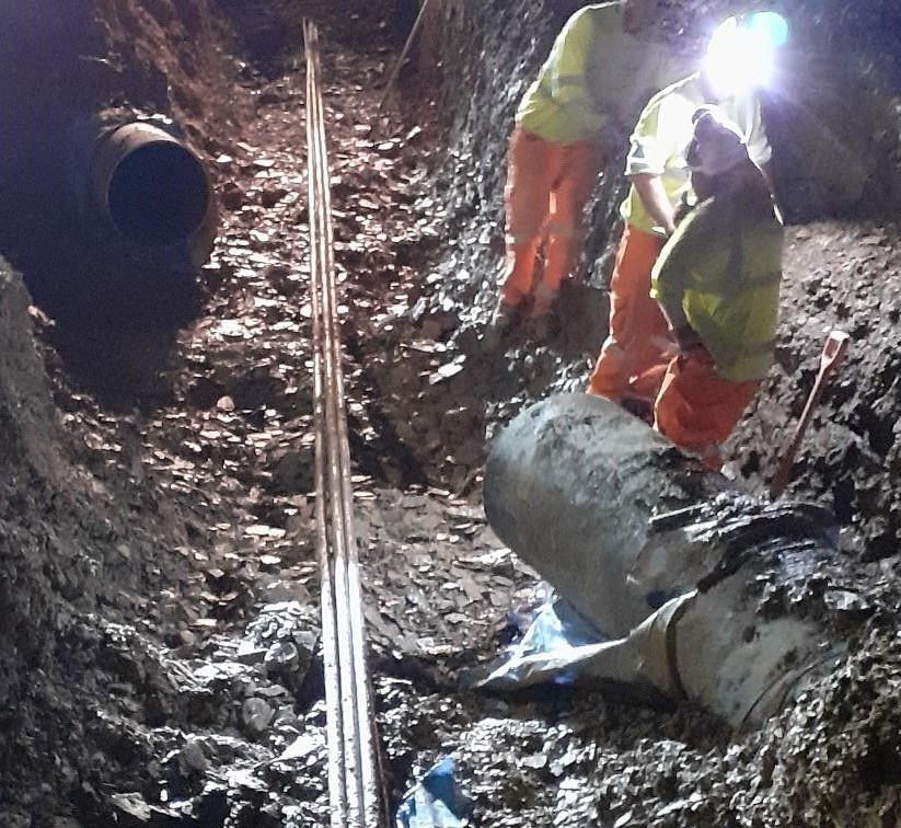 South West Water engineers working on the damaged pipes on Monday night Picture: South West Water