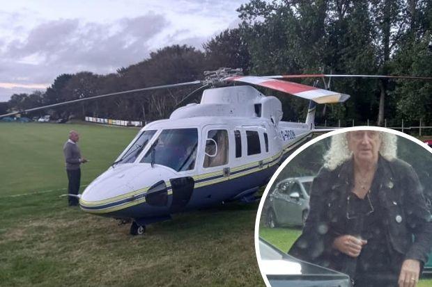 Brian May's helicopter landed at Falmouth Cricket Club. Pictures Shelley Brown/Mick Davidson
