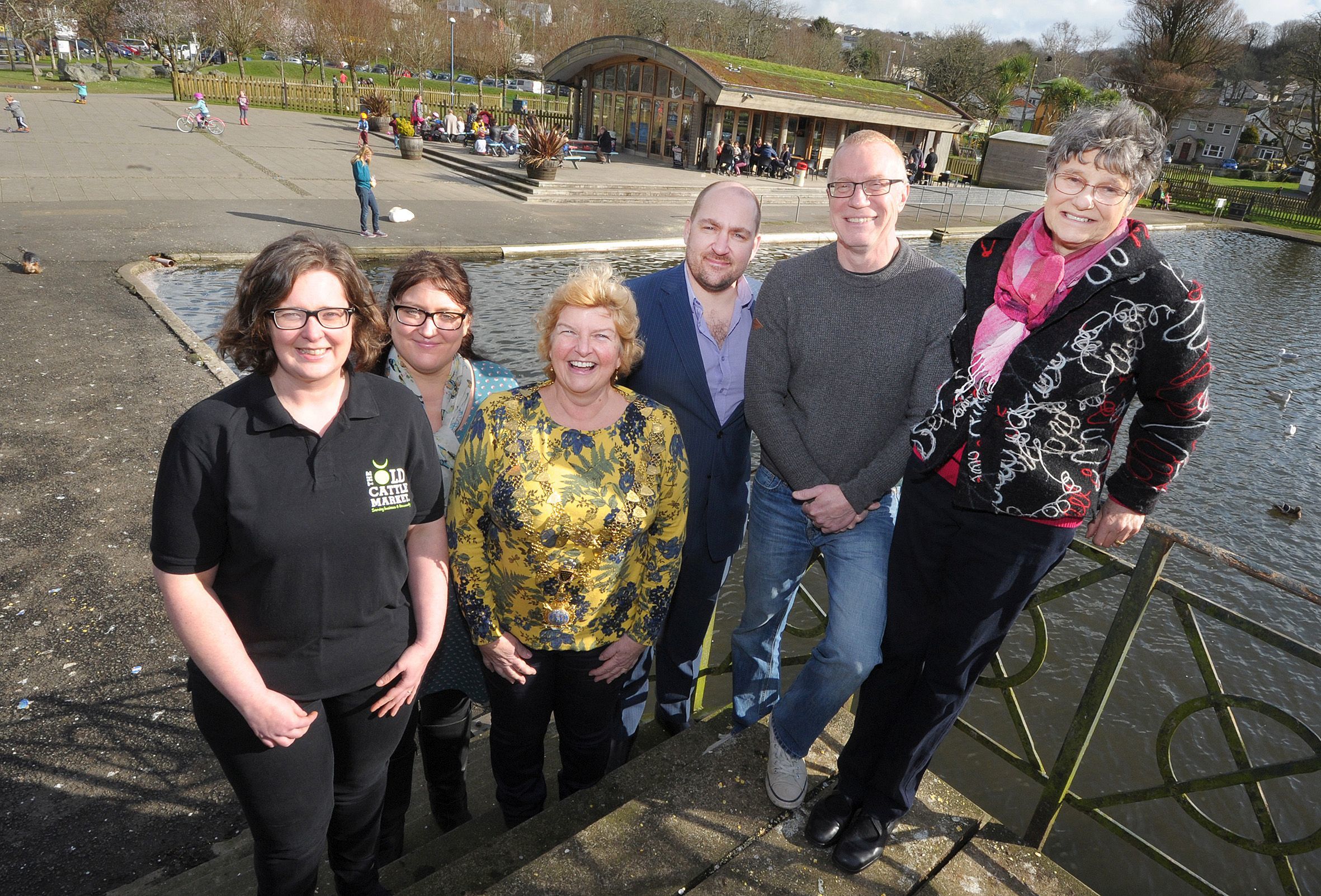 Vicki Matthew (right) with representatives of South Kerrier Alliance, Helston Downsland Trust, the town council and Cornwall Council at Coronation Park Picture: Tim Neale