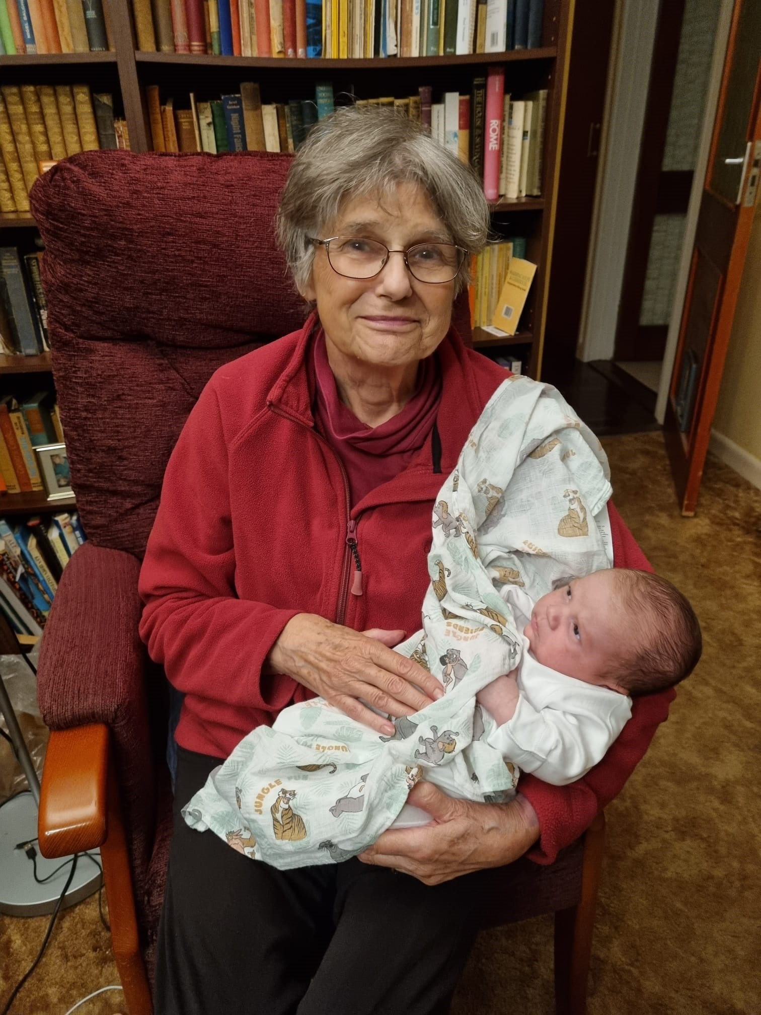 Vicki Matthew, pictured with her new great-grandson earlier this year, died aged 77