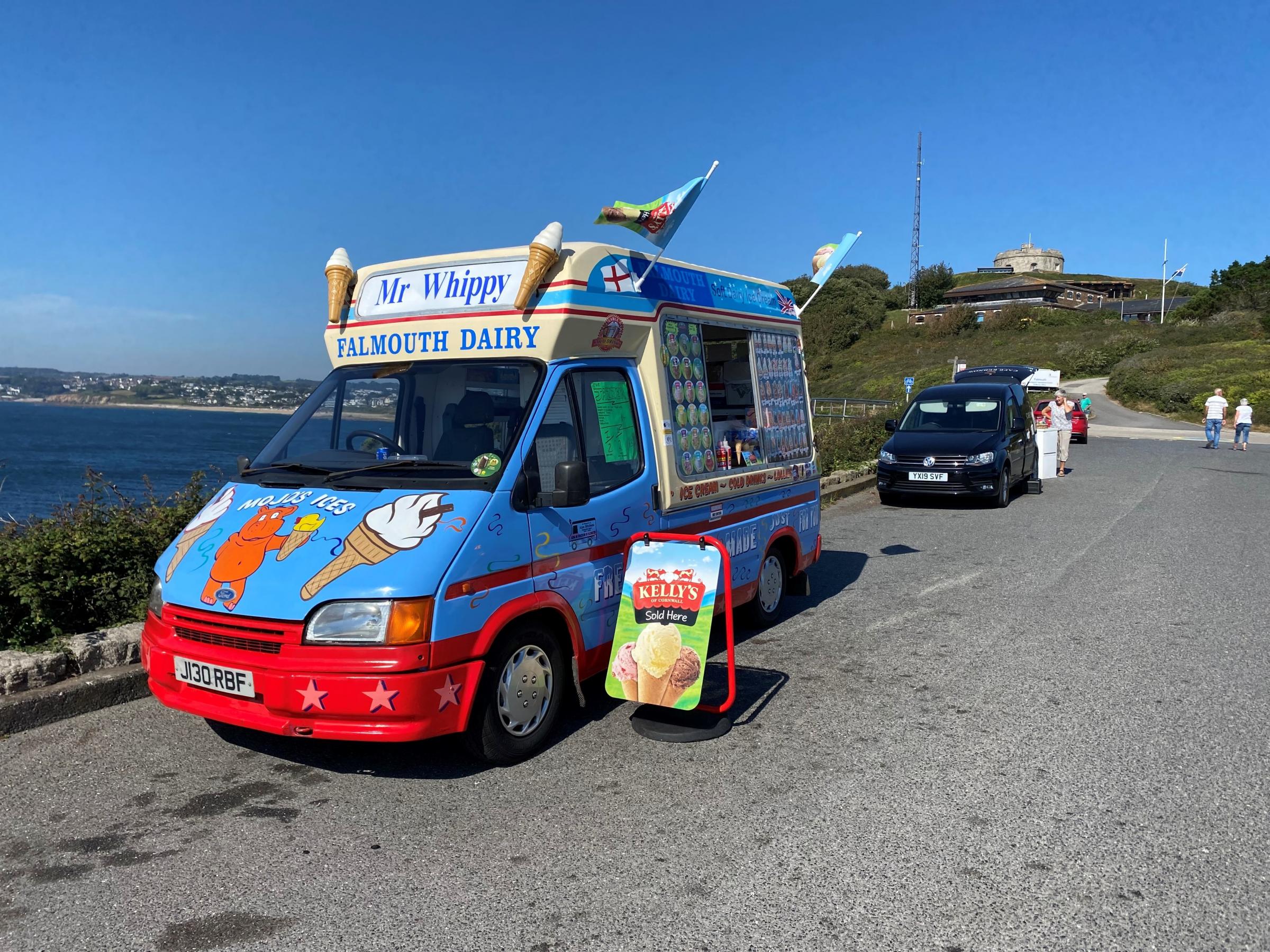 The Falmouth Dairy ice cream van set up at Pendennis Point