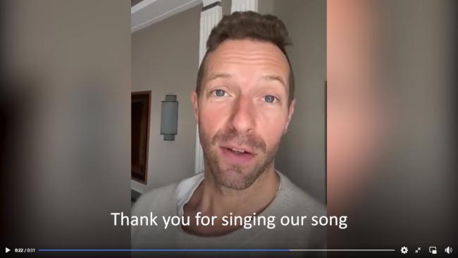 Chris Martin sent the choir a personal video message
