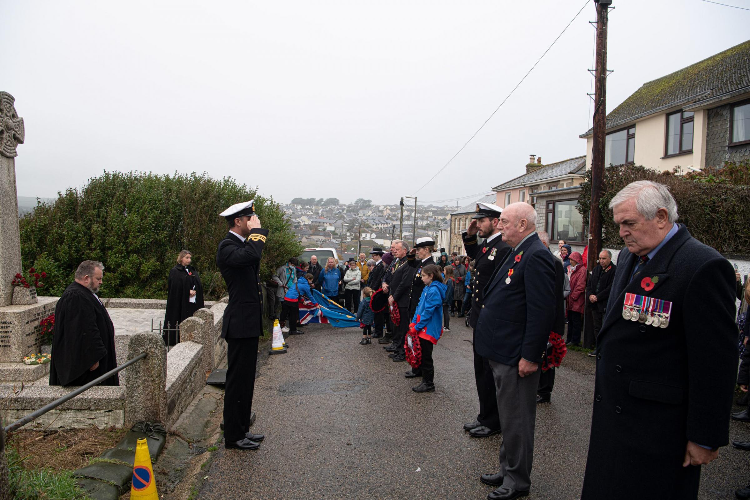 Heads are bowed in Porthleven for the two minute silence Picture: Kathy White