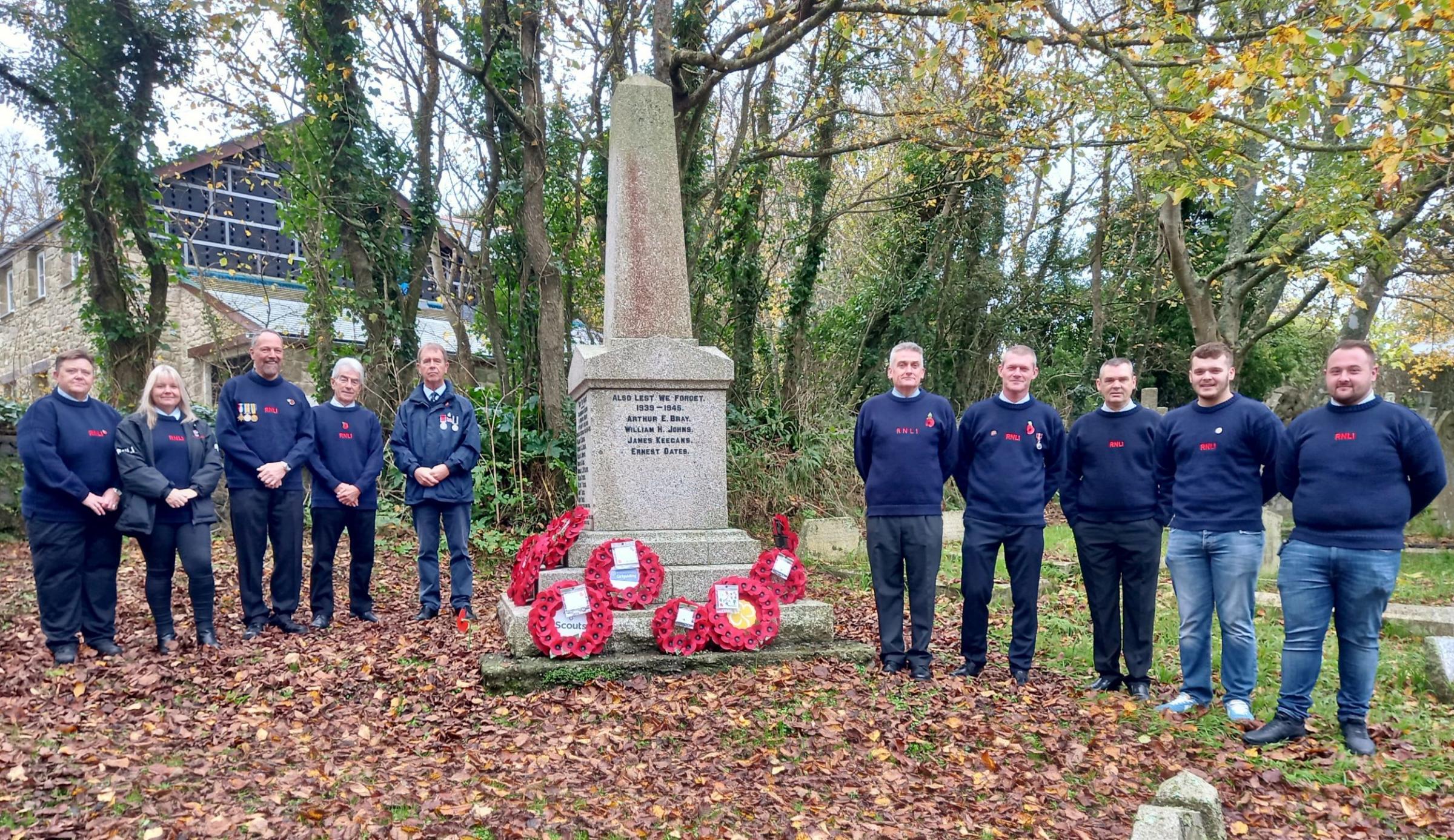 Lizard RNLI pay their respects at the war memorial Picture: Lyndsay Bray