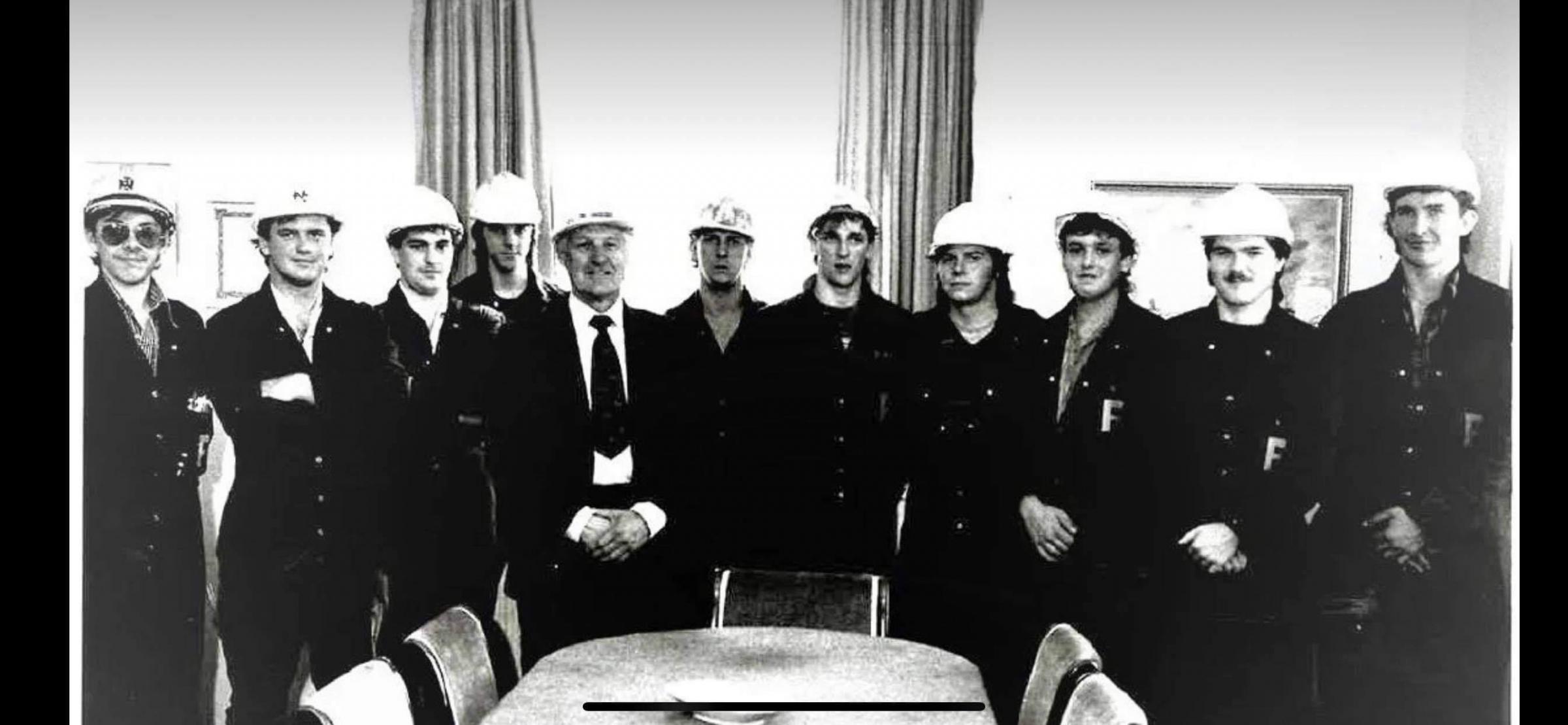 The 1981 apprentices pictured in 1985 after completing their 4 year apprenticeship with the then Training Officer, Mr Roy Timmins.