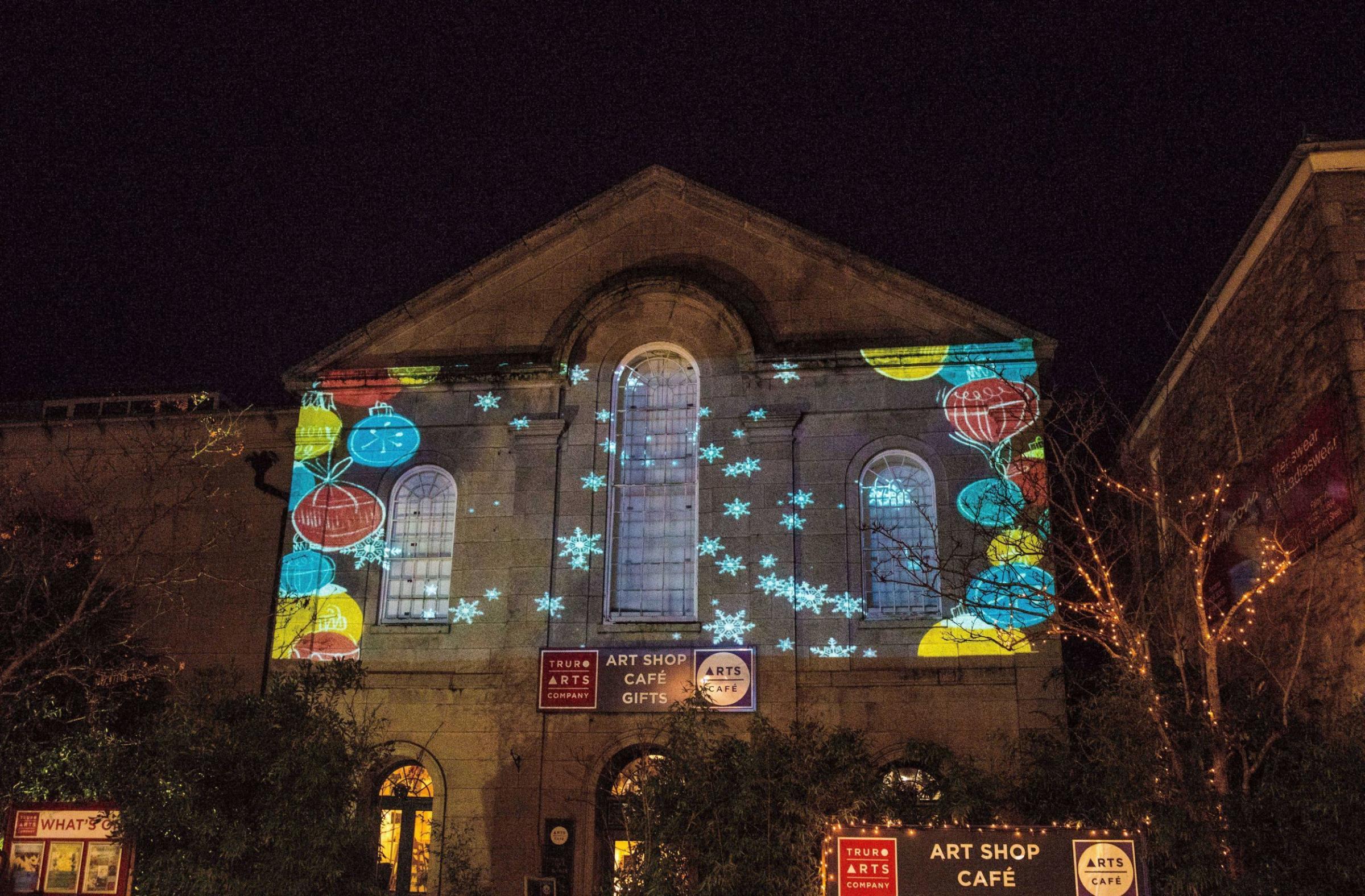 A lights projection on Truro Arts Centre