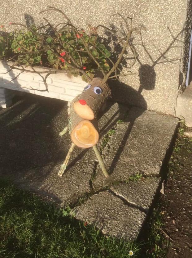 Falmouth Packet: The missing log reindeer decoration. Picture: Porthleven Environment Group