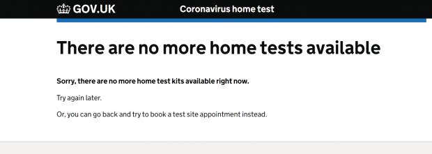 Falmouth Packet: Home testing kits run out on gov.uk website