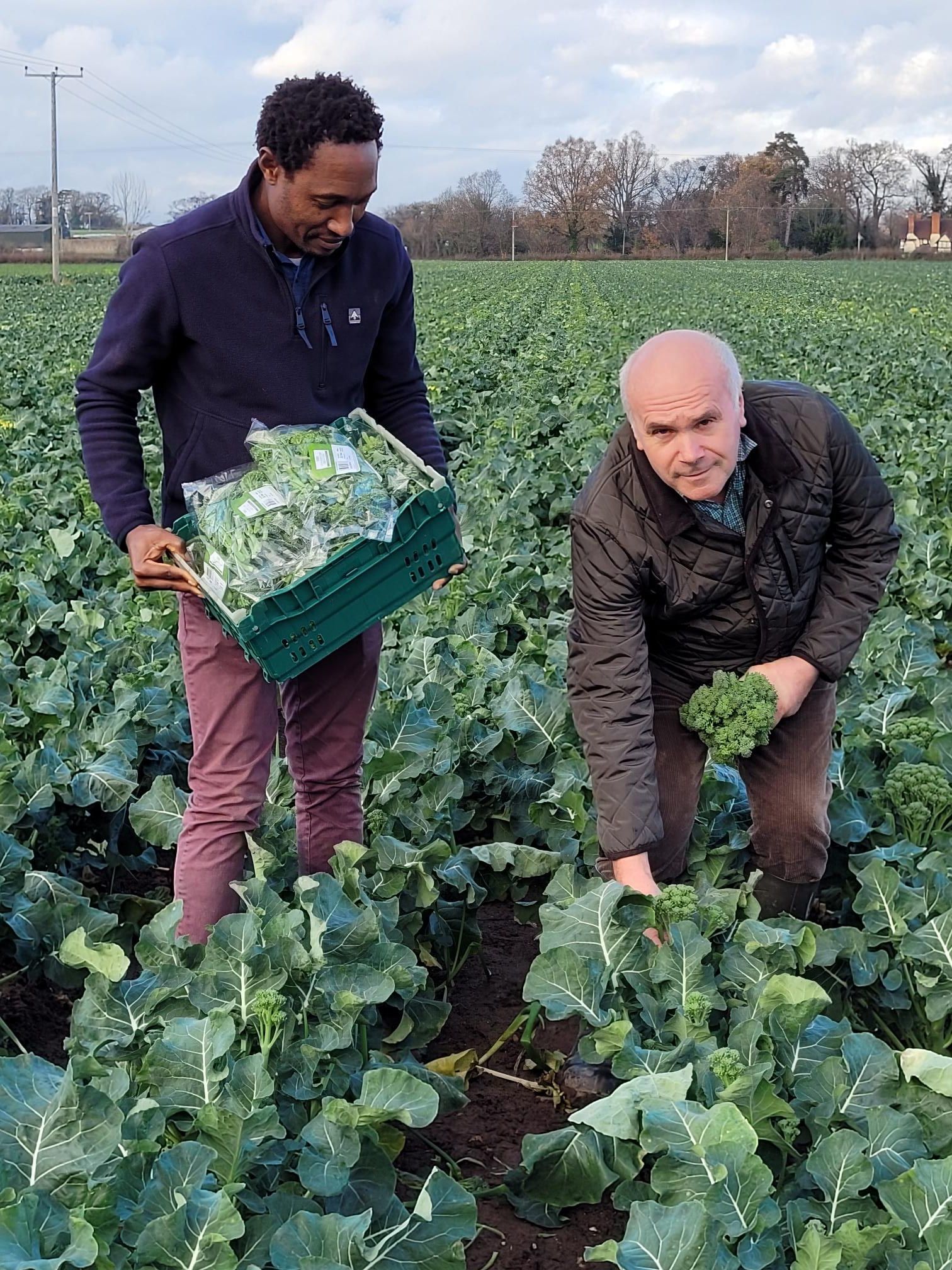 Farmer Andrew Green (right) and crops manager Munya Verenga at AS Green and Co inspect the broccoli Picture: Tesco/PA