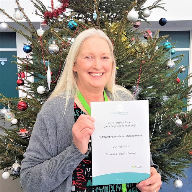 A Truro and Penwith College student who’s returned to education after almost 50 years and has achieved distinctions on her latest educational adventure.