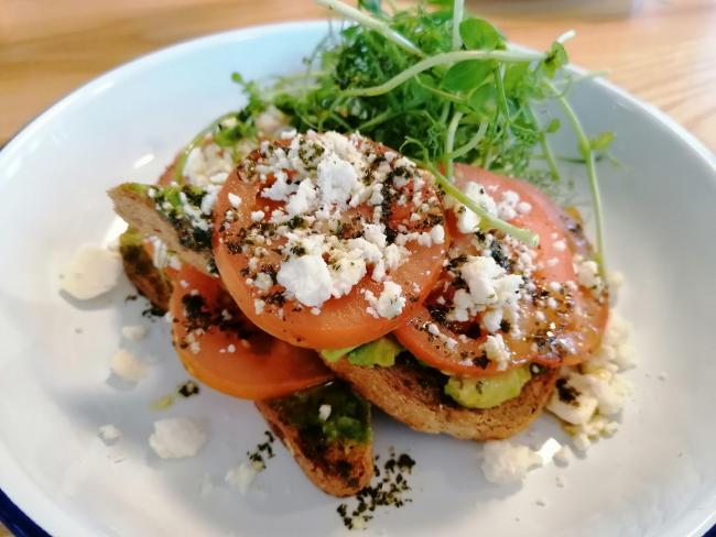 Avocado, tomato and crumbled feta on toast was a light and tasty way to start the day at the Lakeside Cafe in Helston