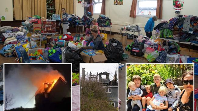 Donations fill Ruan Minor Village Hall in support of Lisa-marie Williams and her children (right) following a devastating fire at their house