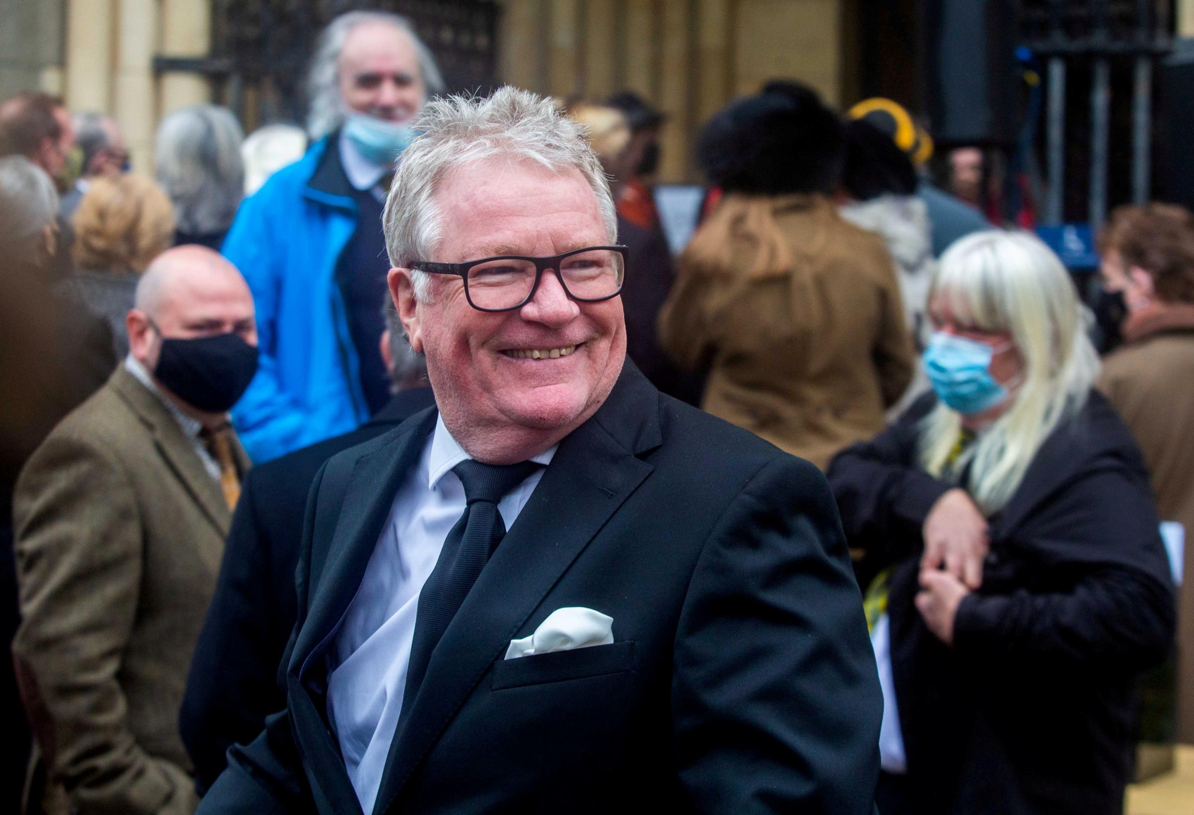 Jim Davidson at the funeral of comedian Jethro at Truro Cathedral. Picture SWNS
