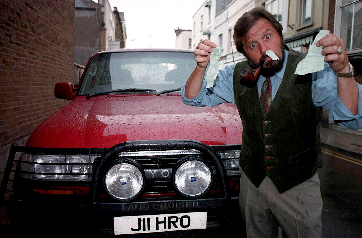 FILE PICTURE - West country comedian Geoffrey Rowe known as Jethro in 1995 when he got a parking ticket in Ilfracombe. The funny man died from Covid 19 age 73
