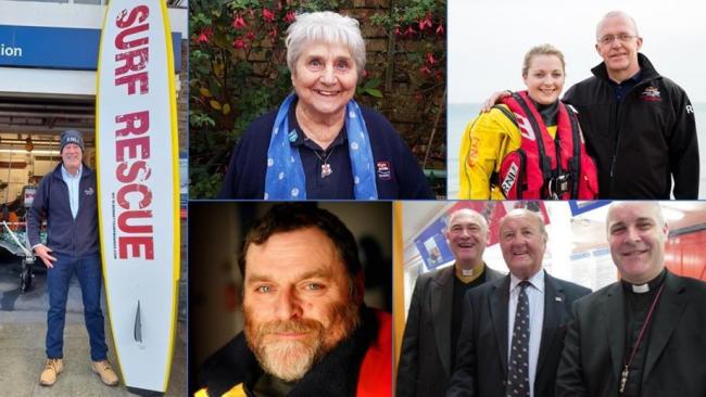 Clockwise from the left: Martyn Ward, Dorothy Charnley, Roger Cohen (with his daughter Jade), Jim Mackie (Centre) and David Forshaw  Picture: RNLI