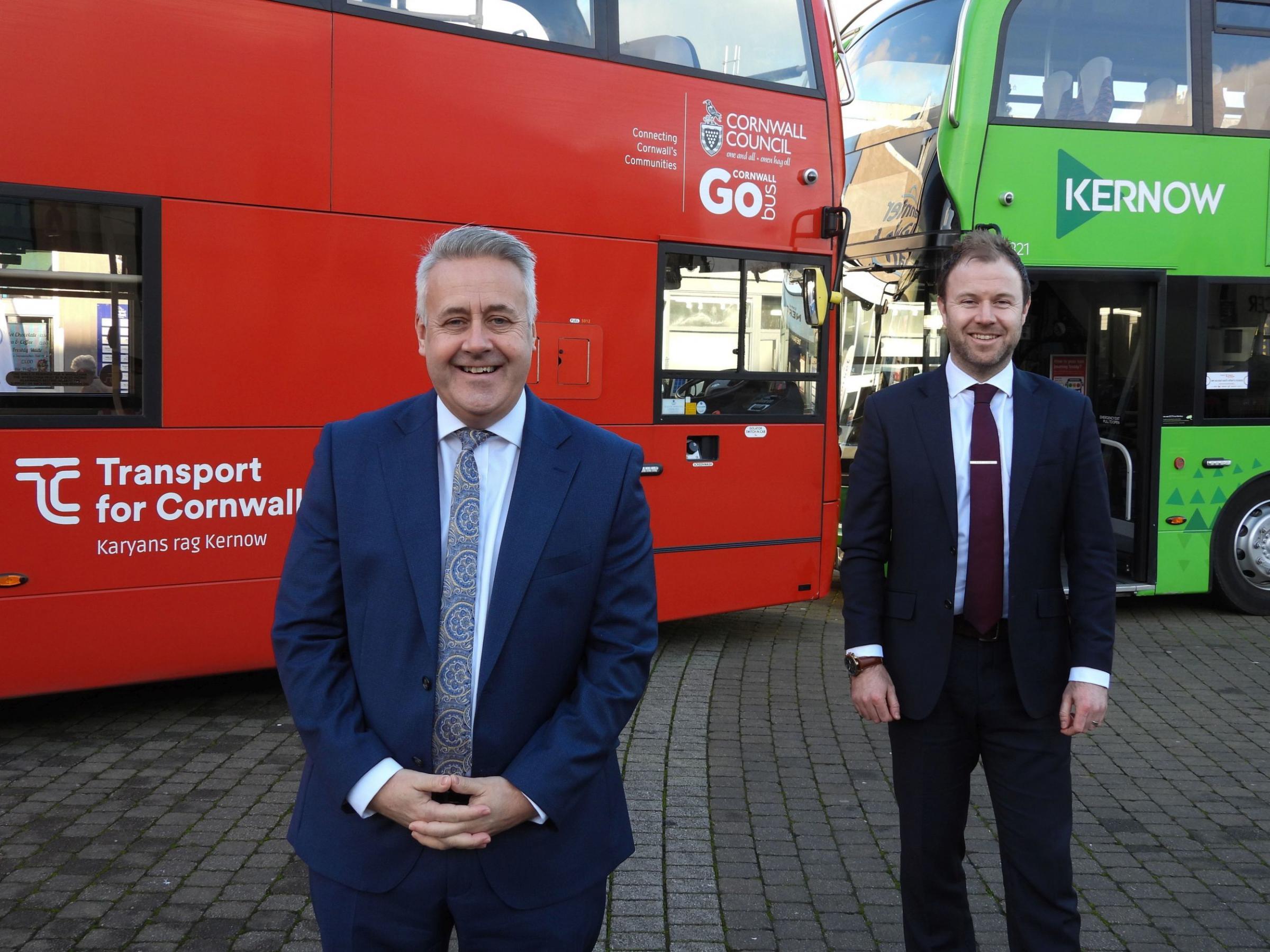 Richard Stevens, managing director of Go Cornwall Bus, and Simon Goff, managing director of Cornwall by Kernow