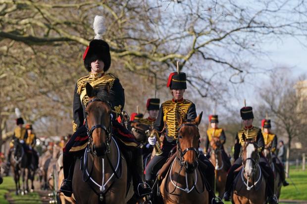 Falmouth Packet: Members of the King's Troop, Royal Horse Artillery ahead of the gun salute in Green Park, central London, to mark the official start of the Platinum Jubilee. Picture: PA