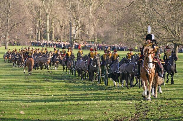 Falmouth Packet: Members of the King's Troop, Royal Horse Artillery leave Green Park in central London, following the gun a salute. Picture: PA