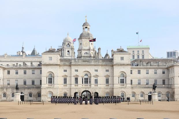 Falmouth Packet: An armed forces band plays in Horse Guards Parade in central London, to mark the official start of the Platinum Jubilee. Picture: PA