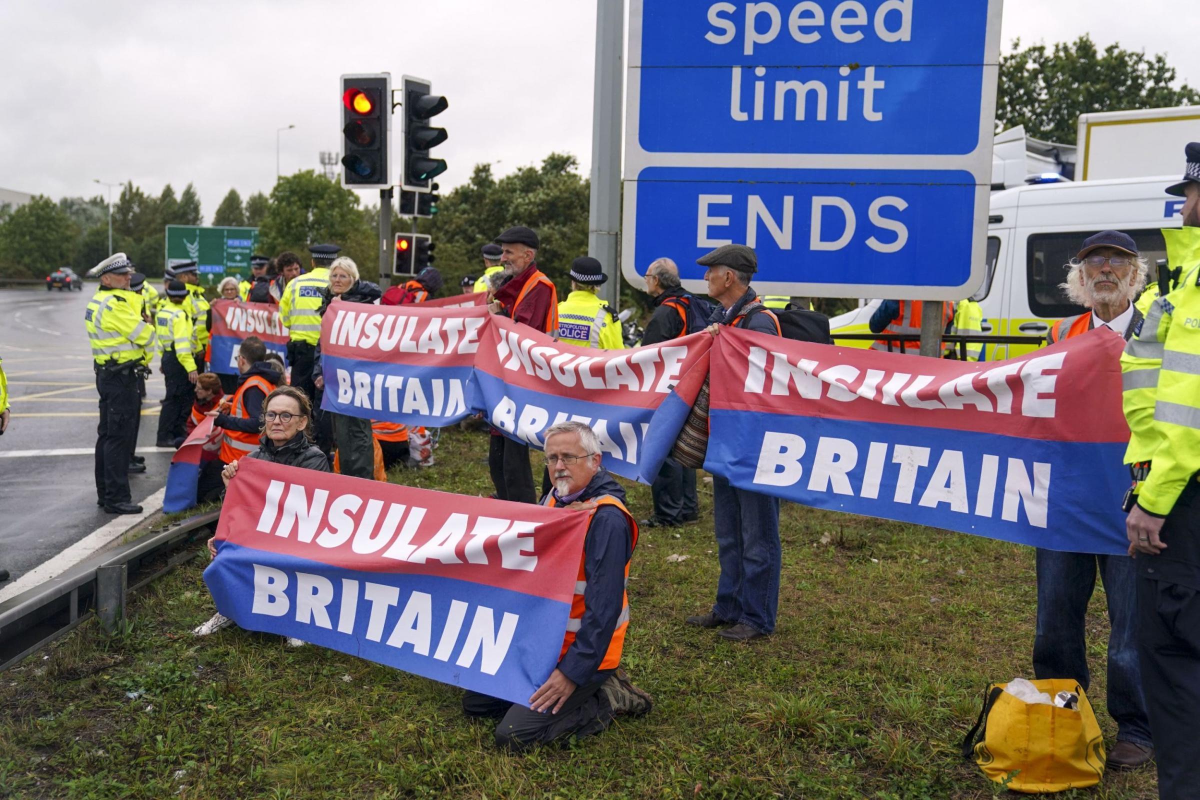 Insulate Britain protesters occupying a roundabout leading from the M25 Picture: Steve Parsons/PA