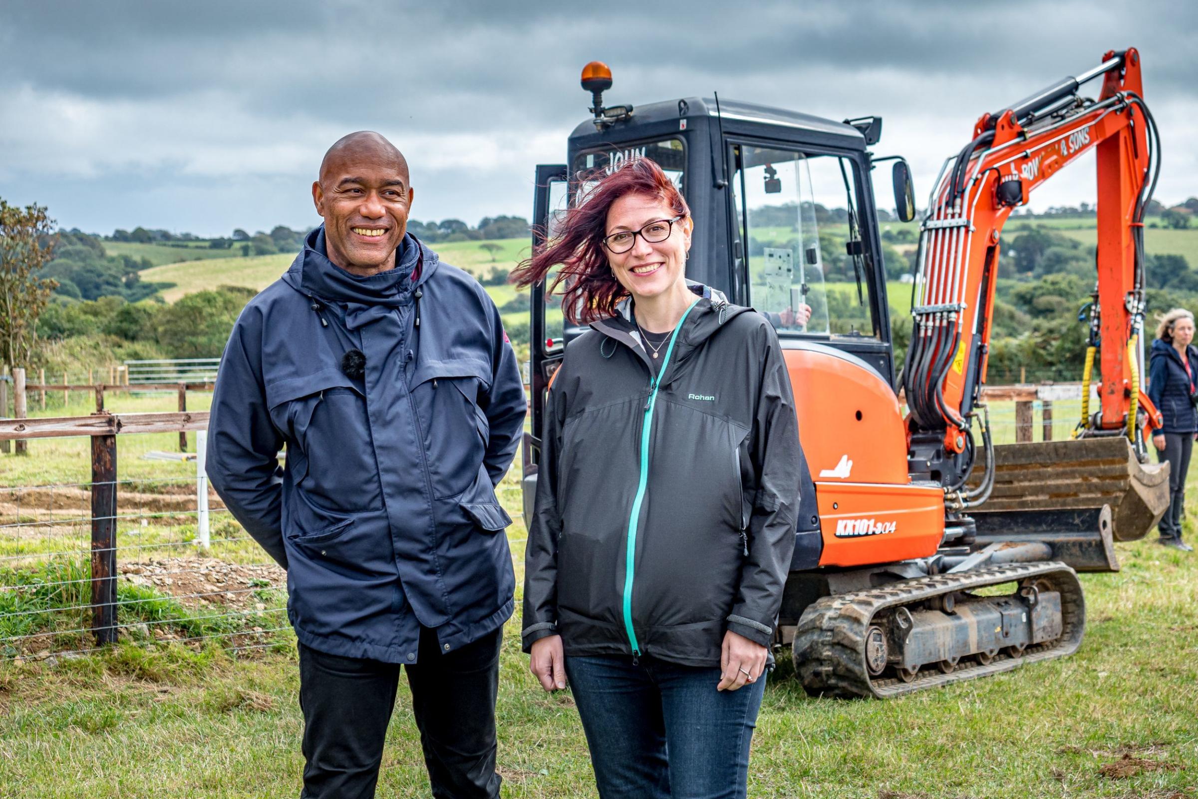Time Team presenters Dr Gus Casely-Hayford and Natalie Haynes Picture: Charlie Newlands / Time Team