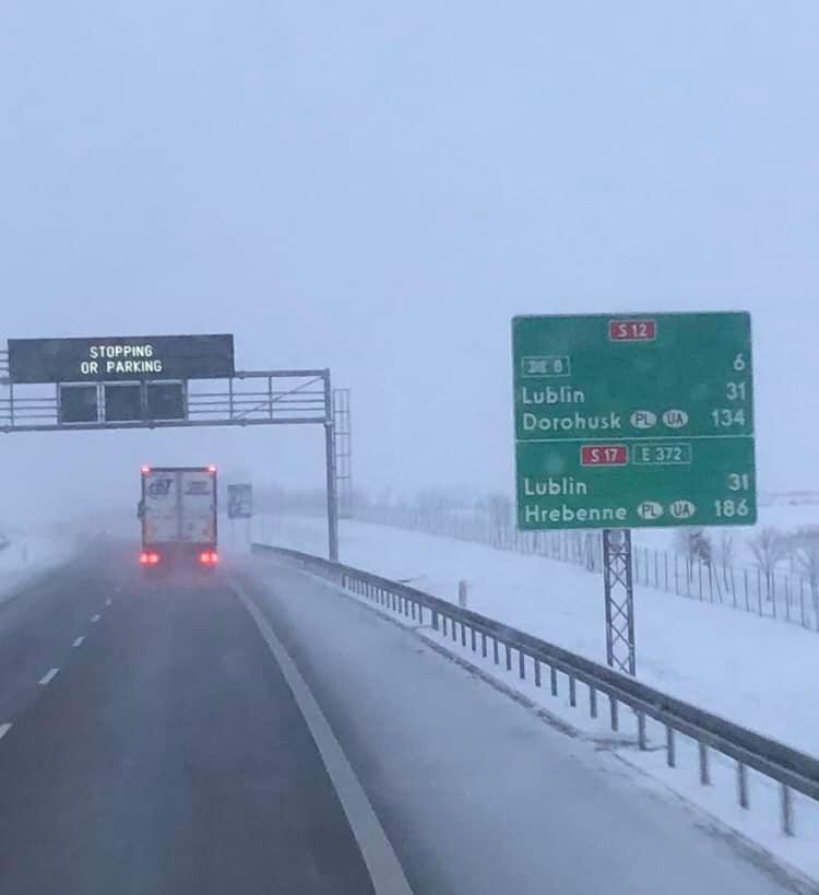 The trucks arrive in snowy Poland Picture: Wayne Fielder