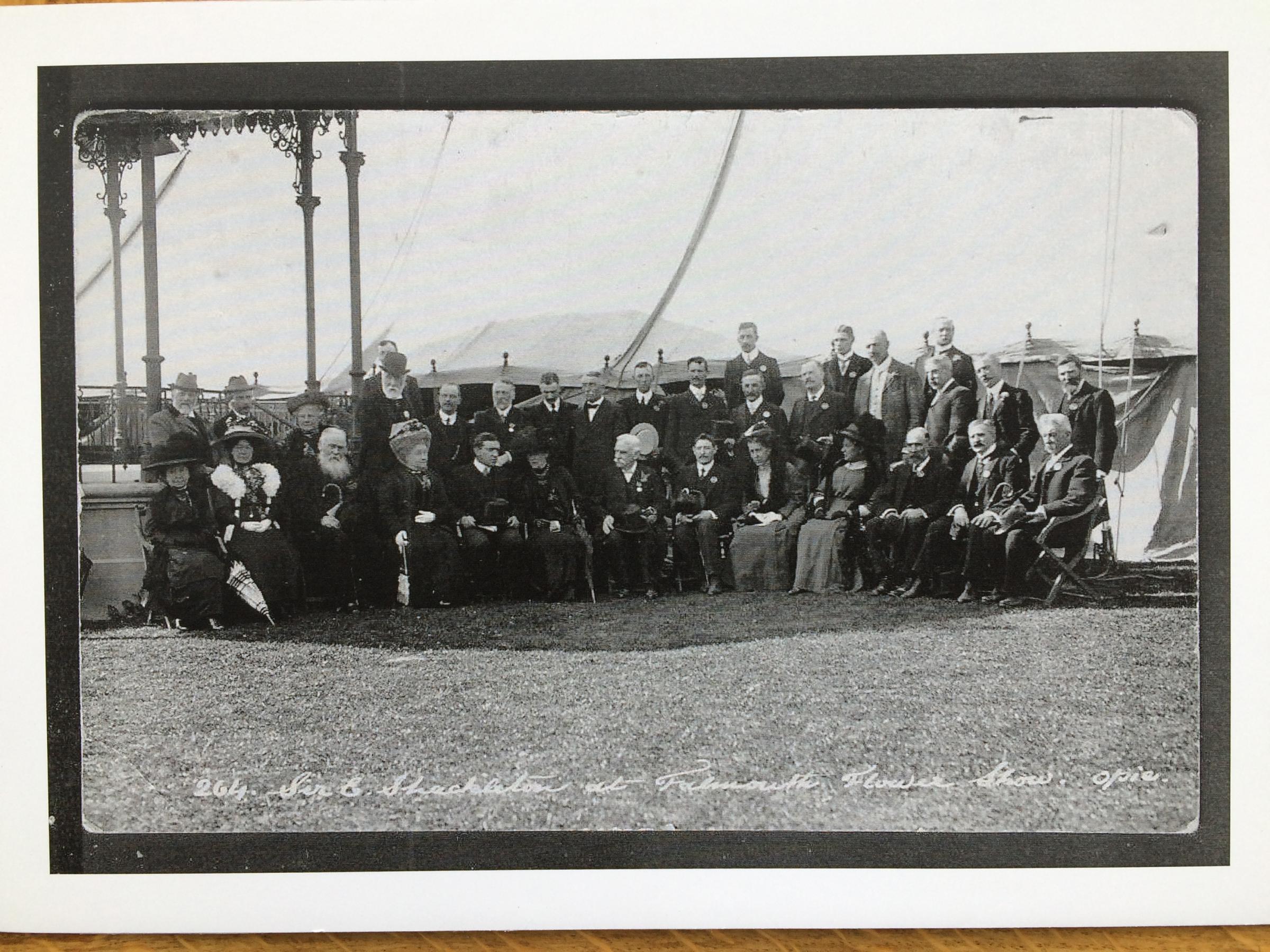 Rare photograph of Shackleton, seated fifth left in the front row beside the Gyllyngdune Gardens bandstand, can been seen throughout the free flower show on March 26 to 27 at the Princess Pavilion