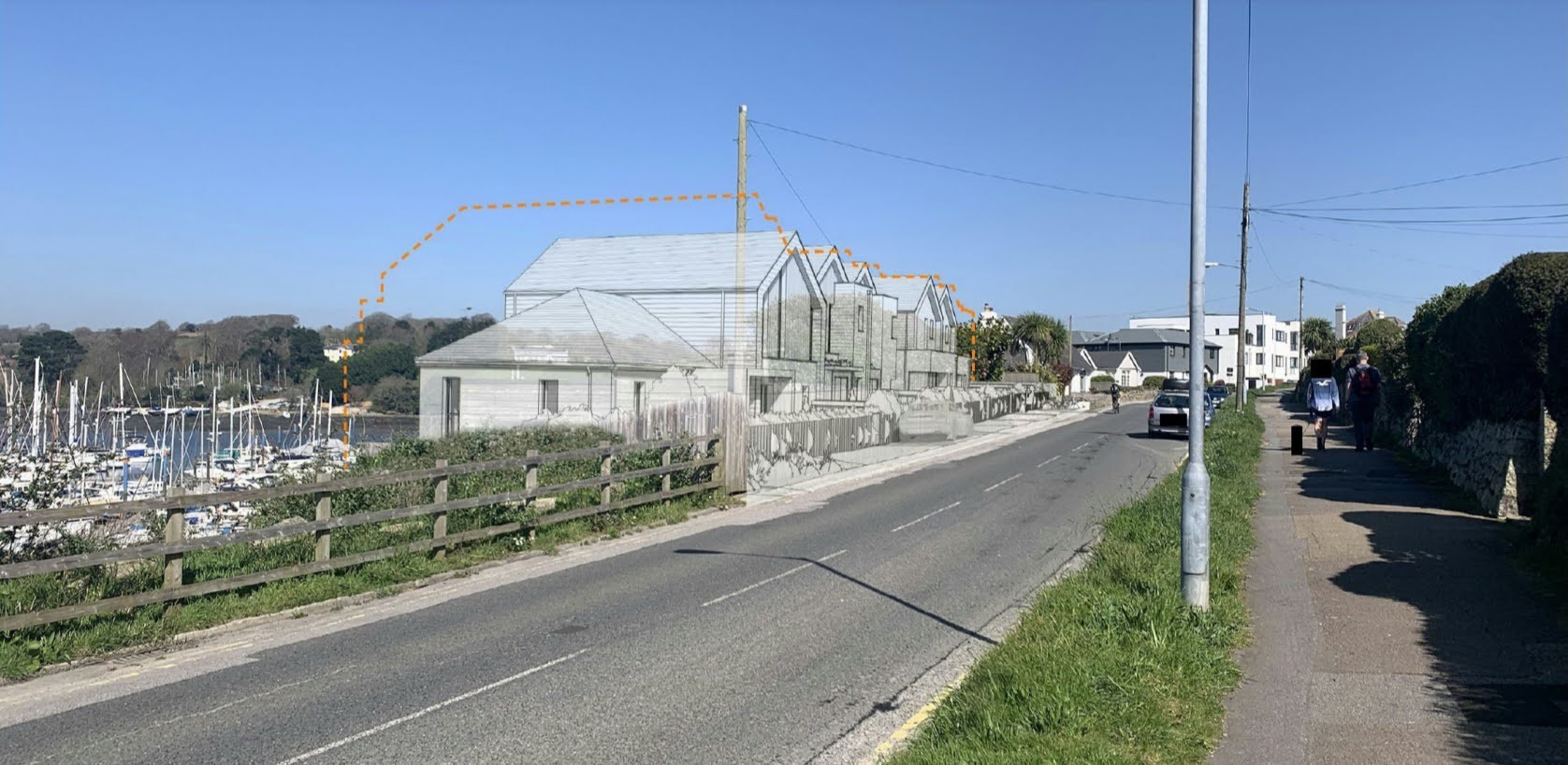 Composite photo showing plans for new homes in North Parade, Falmouth, which have been refused planning permission