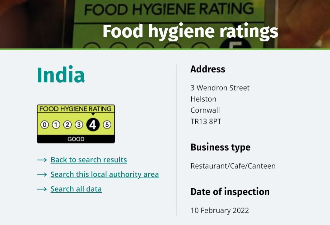 India now has a food hygine rating of four, making it good