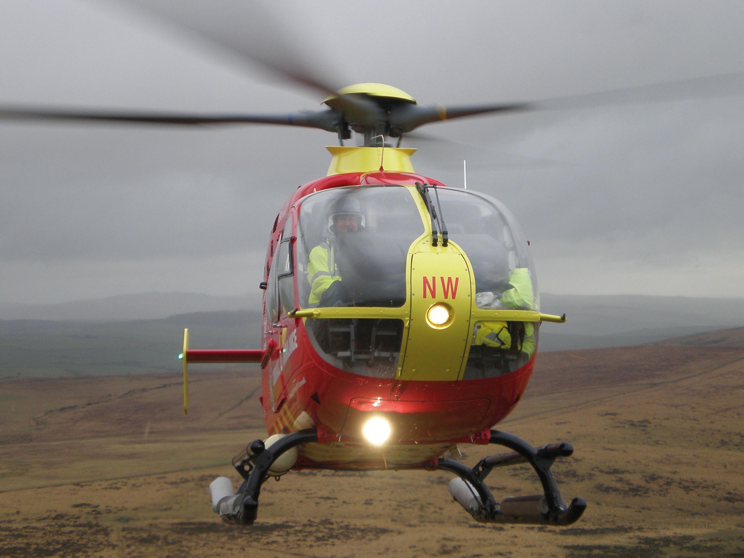 The air ambulance landing in a remote location