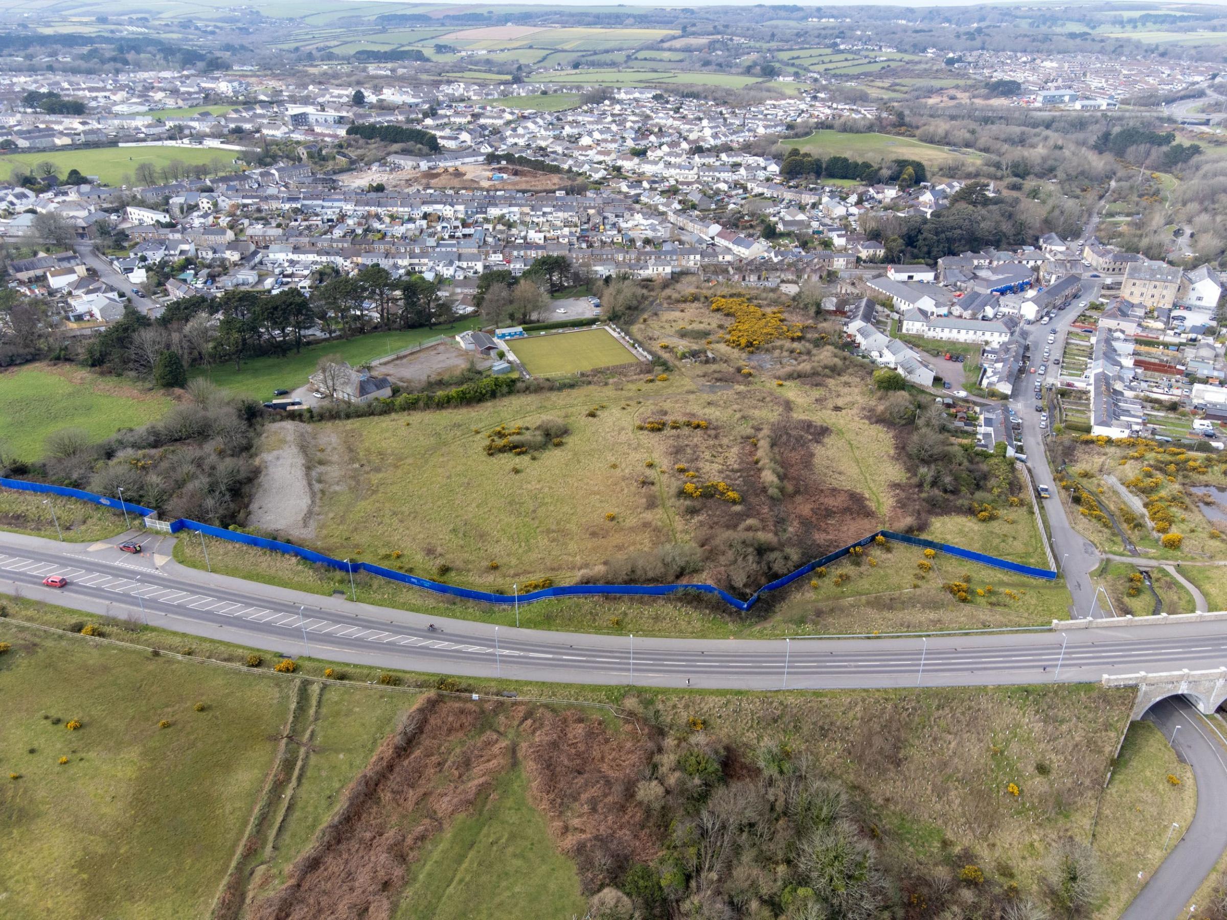 Aerial view of the development site at Tuckingmill Picture: Duncan Scobie