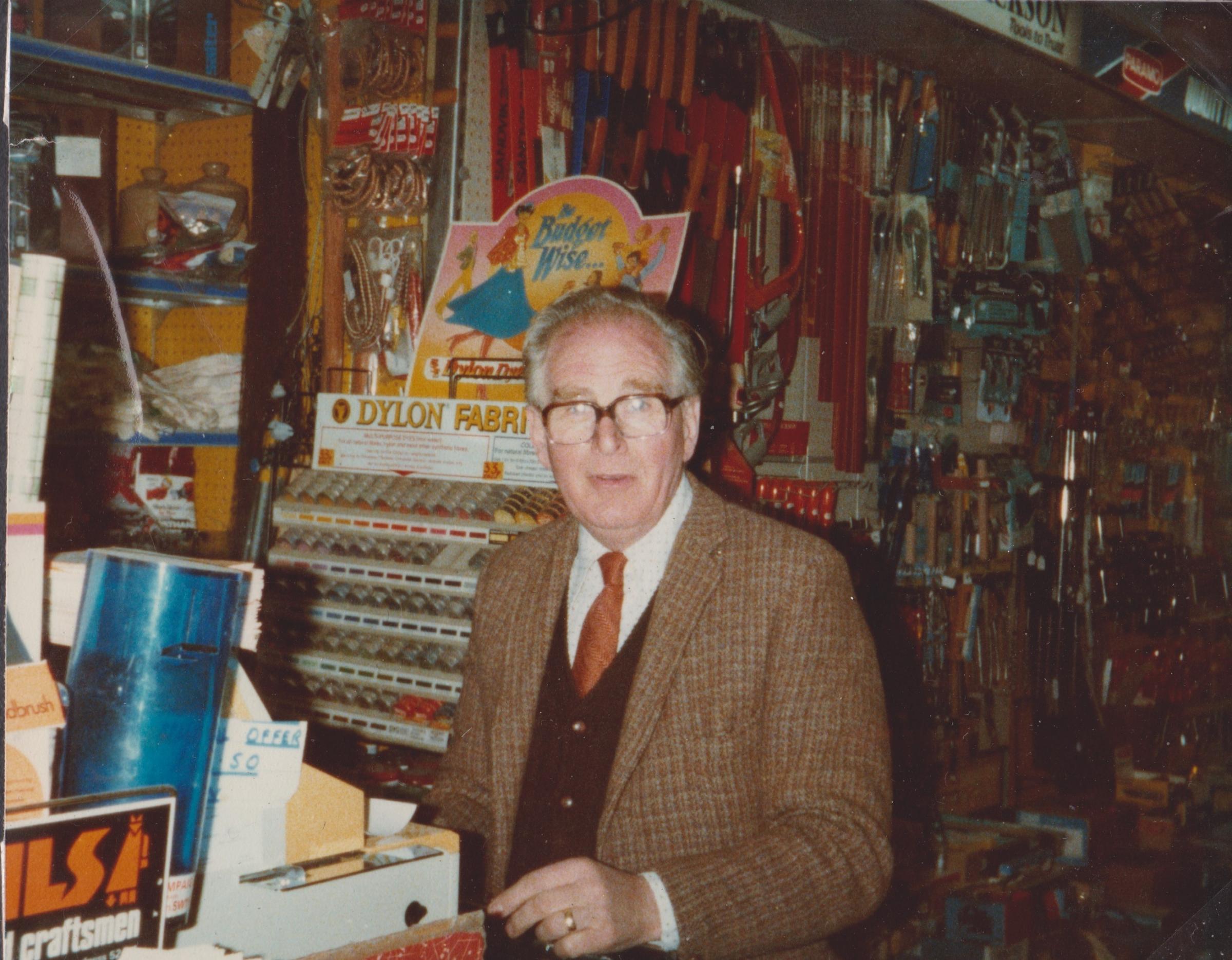 Bert in the hardware shop Bowdens before he retired.
