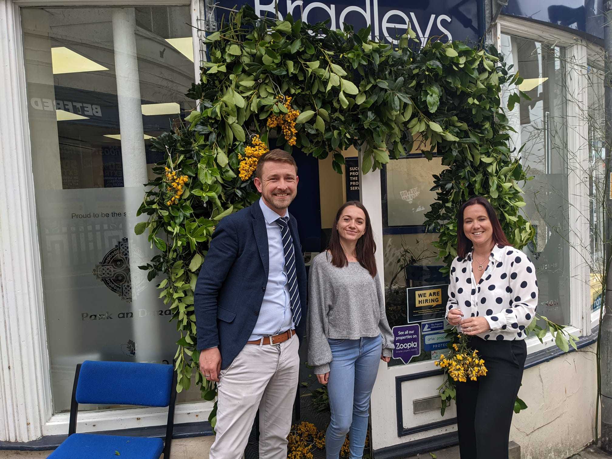 The Bradleys estate agent team outside their decorated office