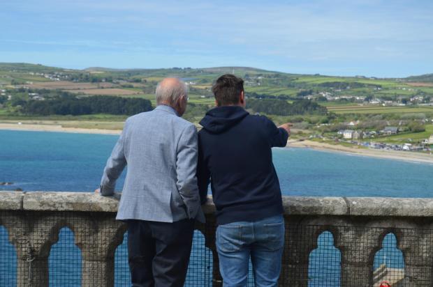 Falmouth Packet: Bob with his grandson enjoying the view from the castle's terrace. 