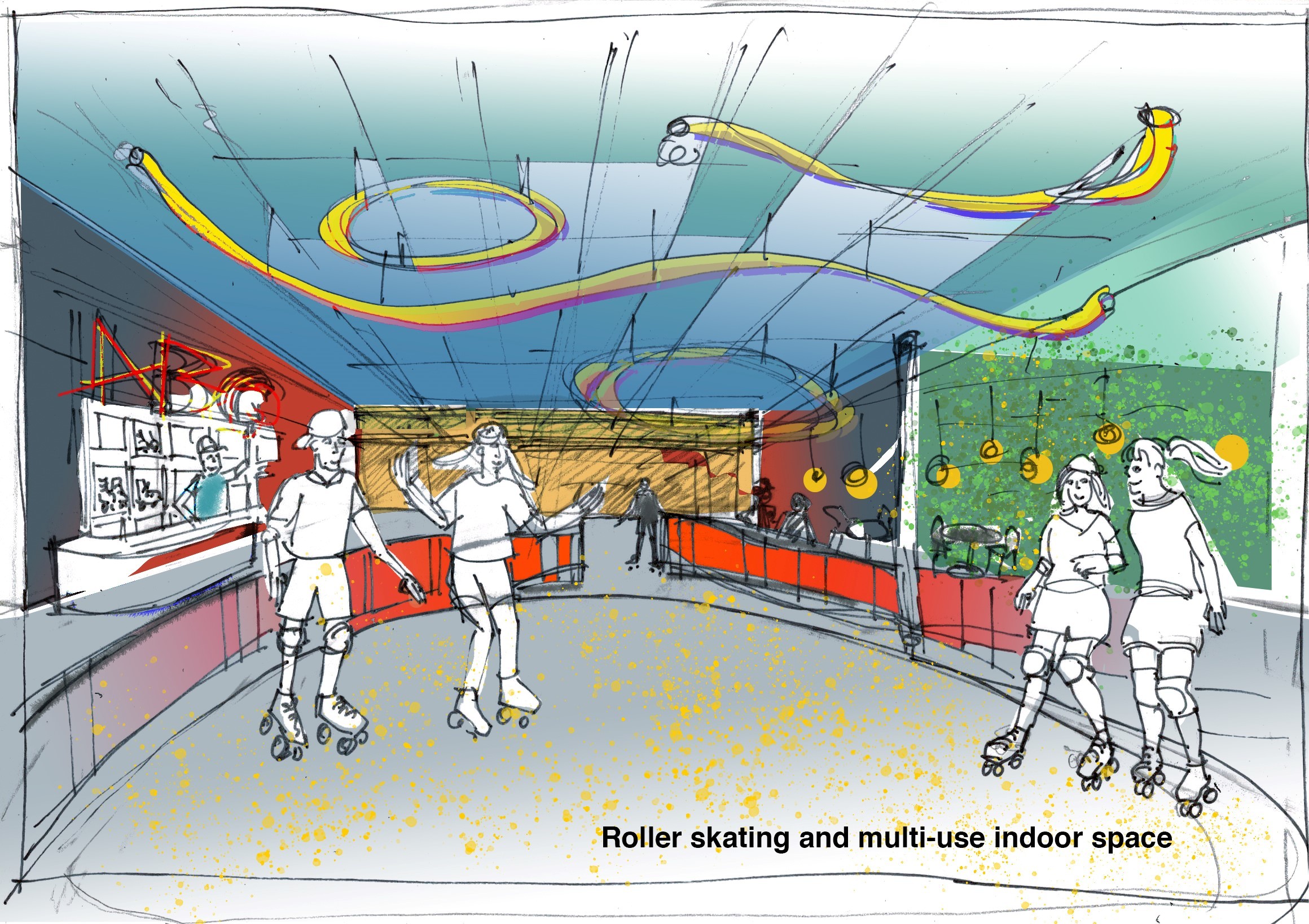 How a roller skating rink could look in Helstons empty Budgens building Picture: Asia Grzybowska, Smallwood Architects